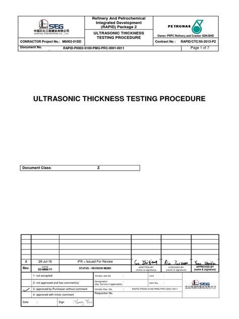 ultrasonic thickness testing procedure